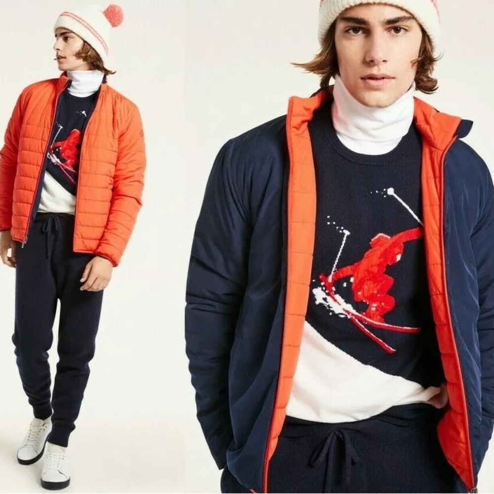 Brooks Brothers Reversible Puffer Jacket Orange Navy Mens size Medium